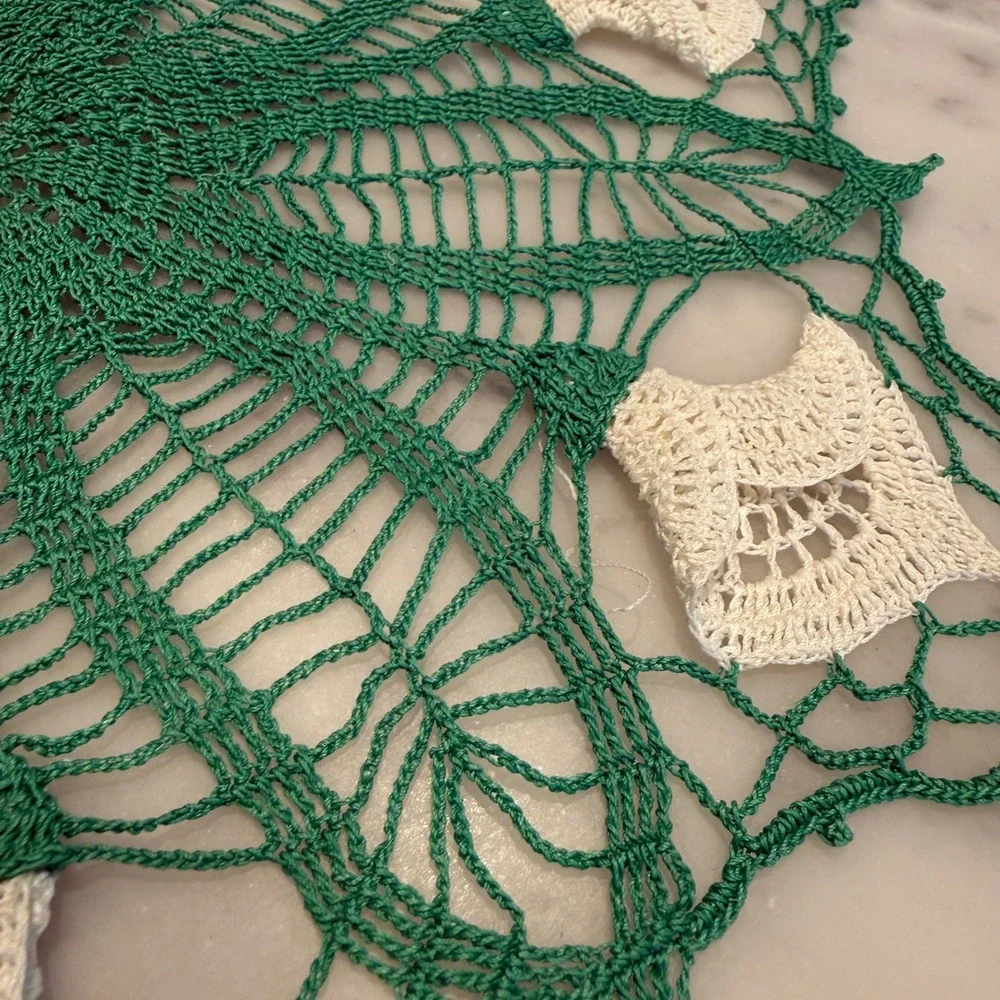 Vintage Handmade Crochet Doily Lot 11pc Floral 3D Green White Yellow Lace Set